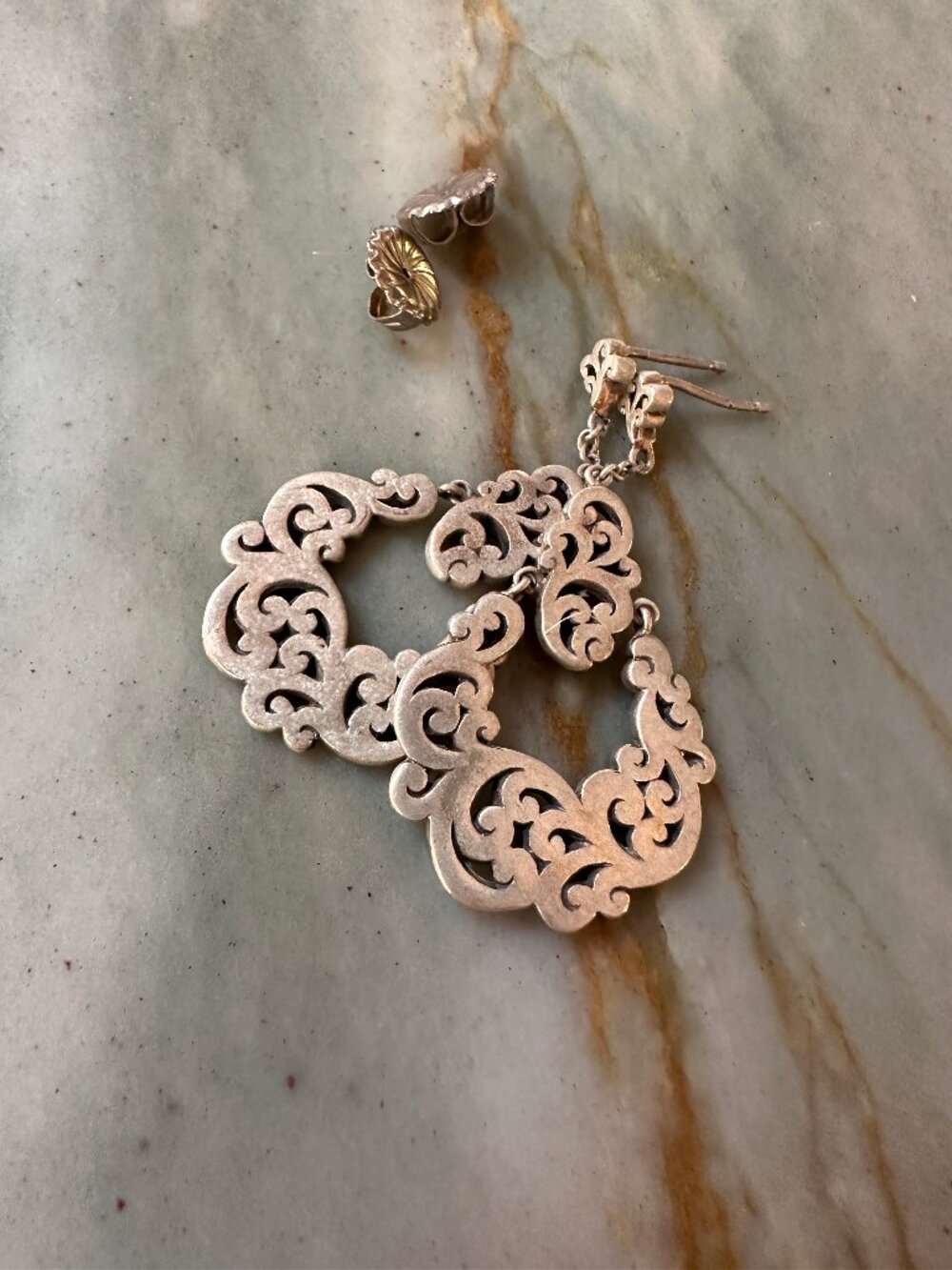 Lois Hill Style Sterling Openwork Scroll Teardrop Earrings